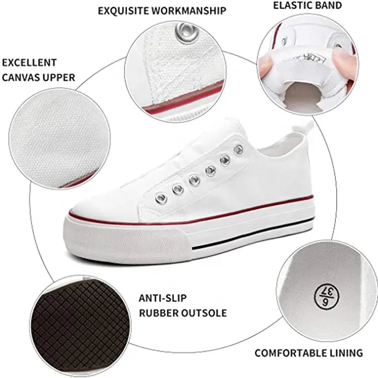 Factory Wholesale Cheap Fashion Custom Logo Simple Style Slip On Unisex Women White Canvas Shoes