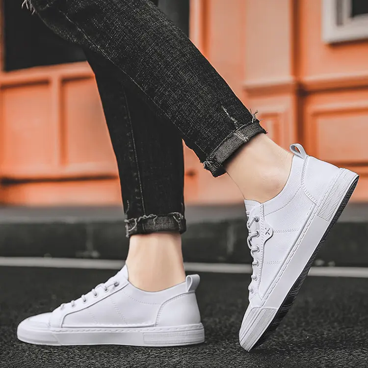 Wholesale Quality Custom Logo Cheap Women Men Zapatos Leather White Flat Casual Shoes Unisex